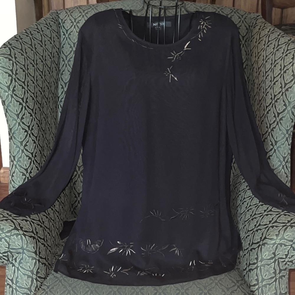 Nitya Black Sheer w/Print (with Shell liner) Top